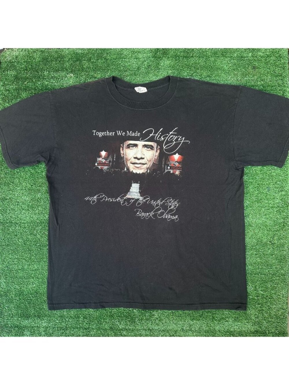 Vintage Y2K Barack Obama Inauguration T-Shirt Political USA Black XL Streetwear